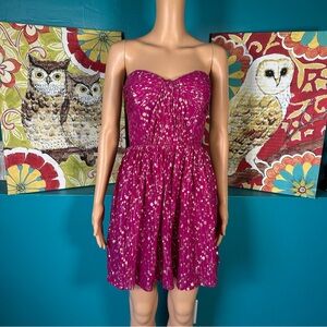 Erin Fetherston Dress Strapless Pink Metallic Polka Dot